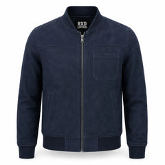 Men's blue suede leather bomber jacket – RXD Leather