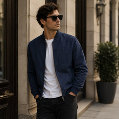 Men's blue suede bomber with zip closure – RXD Leather