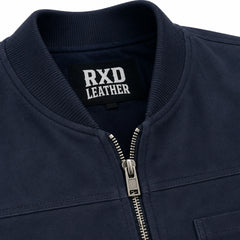 Men's blue suede leather bomber jacket detail – RXD Leather