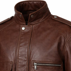 Men's brown collared leather aviator jacket – RXD Leather