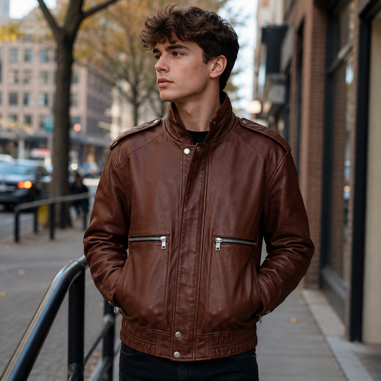 Men's brown distressed leather bomber jacket – RXD Leather
