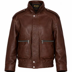 Men's brown aviator leather bomber jacket with waistband – RXD Leather