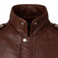 Men's brown aviator leather bomber jacket detail – RXD Leather