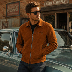 Men's brown suede jacket with shirt collar – RXD Leather
