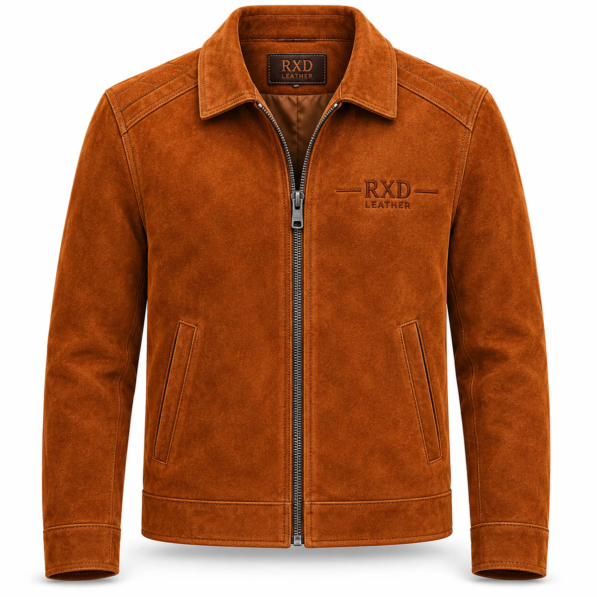 Men's brown goatskin suede leather shirt collar jacket – RXD Leather