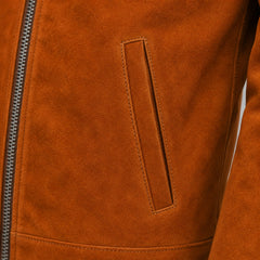 Men's brown goatskin suede leather jacket detail – RXD Leather