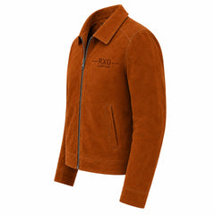 Men's brown suede jacket with zipper closure – RXD Leather