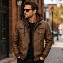 Men's brown retro motorcycle jacket with hood – RXD Leather
