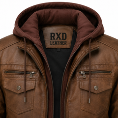 Men's brown hooded moto jacket styled – RXD Leather