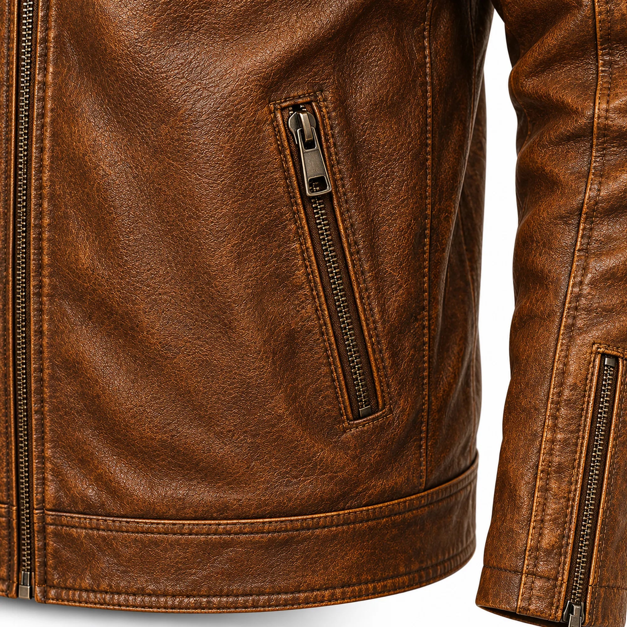 Men's Brown Leather Shearling Hooded Vintage Jacket Winter Coat Style- RXD Leather Jacket 00488