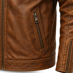 Men's Brown Leather Shearling Hooded Vintage Jacket Winter Coat Style- RXD Leather Jacket 00488