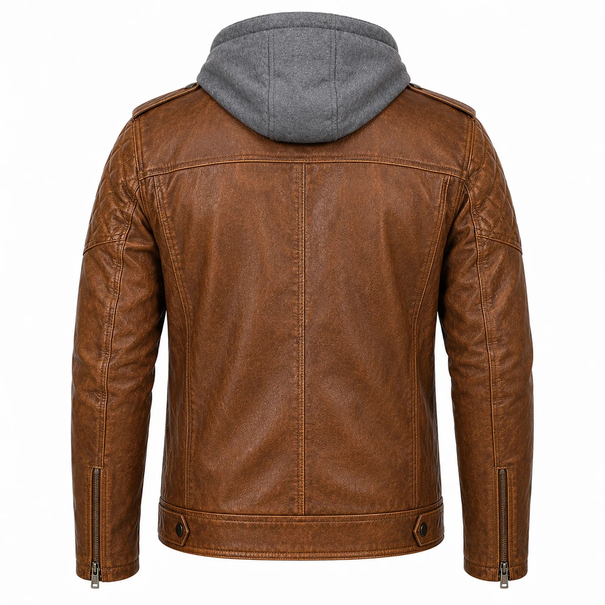 Men's Brown Leather Shearling Hooded Vintage Jacket Winter Coat Style- RXD Leather Jacket 00488