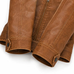 Men's brown shearling hooded vintage jacket detail – RXD Leather