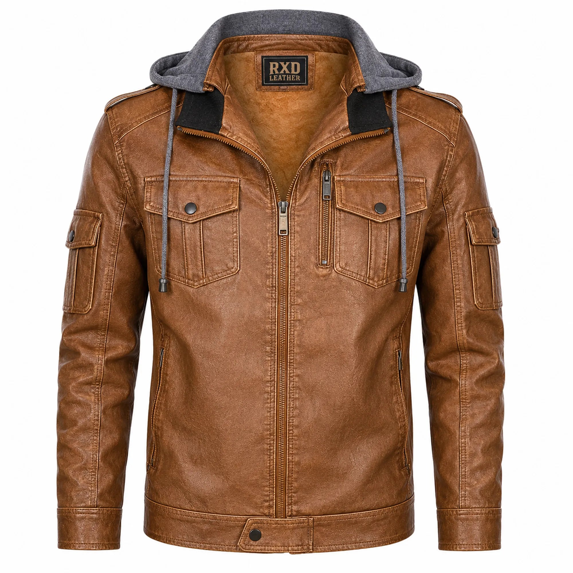 Men's brown leather shearling hooded vintage jacket – RXD Leather