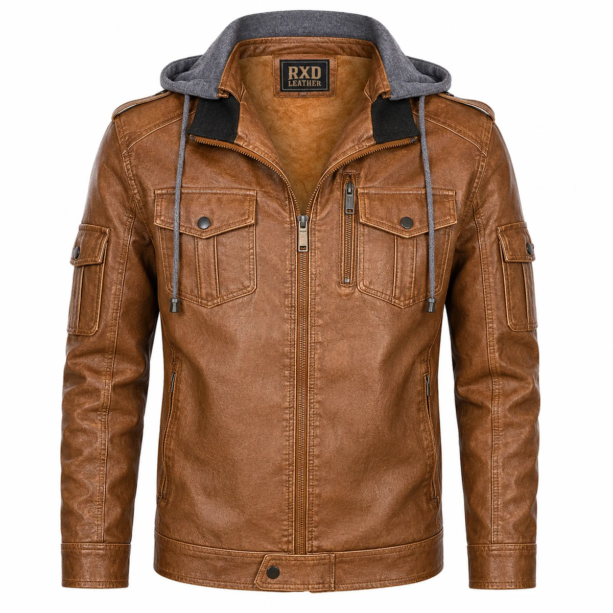 Men's brown leather shearling hooded vintage jacket – RXD Leather
