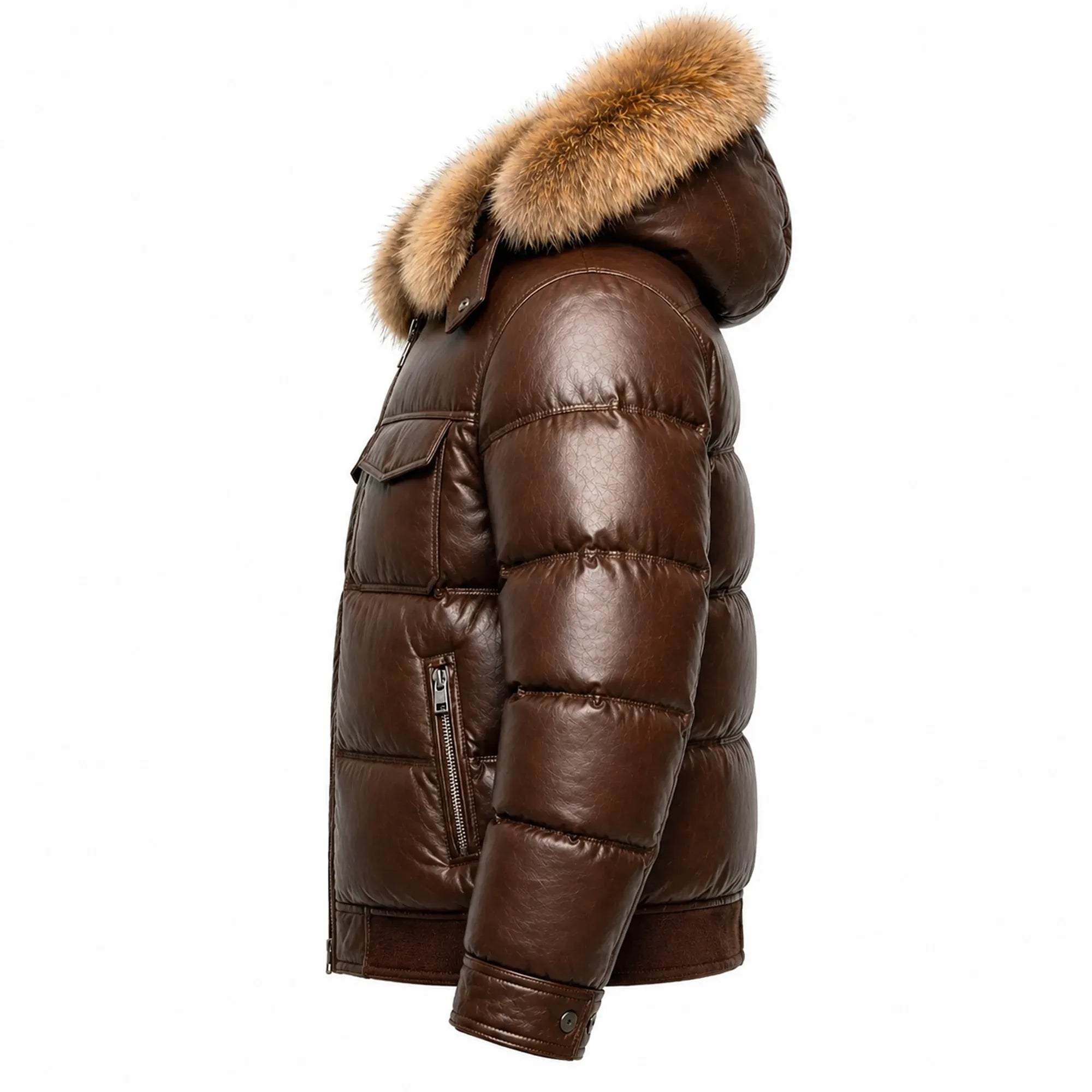 Men's brown fur hood puffer jacket styled – RXD Leather