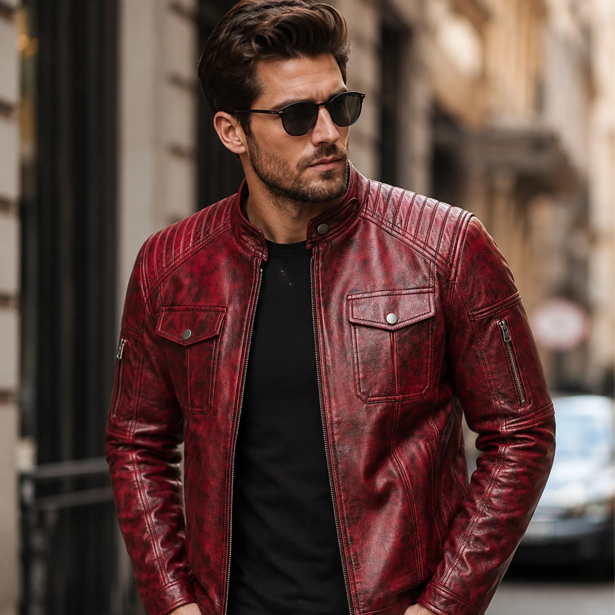 Men's burgundy leather flight jacket with quilted lining – RXD Leather