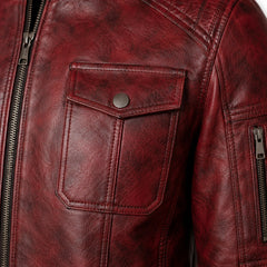 Men's burgundy flight leather jacket back – RXD Leather