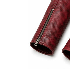 Men's burgundy cowhide aviator flight jacket detail – RXD Leather