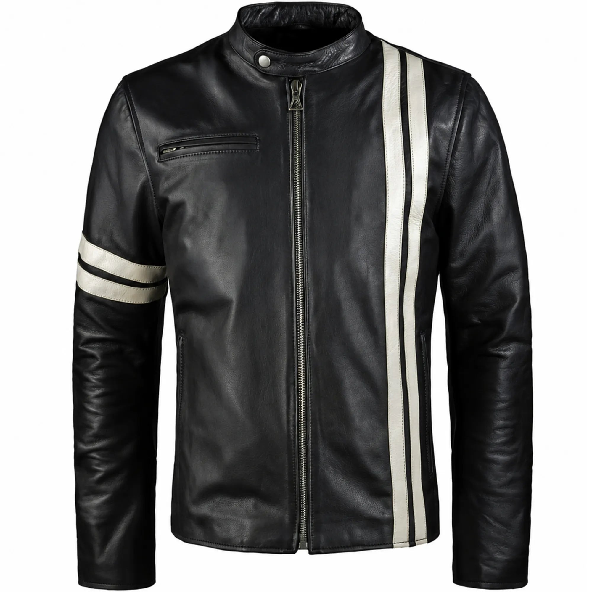 Men's calf leather aviator jacket with white stripes – RXD Leather