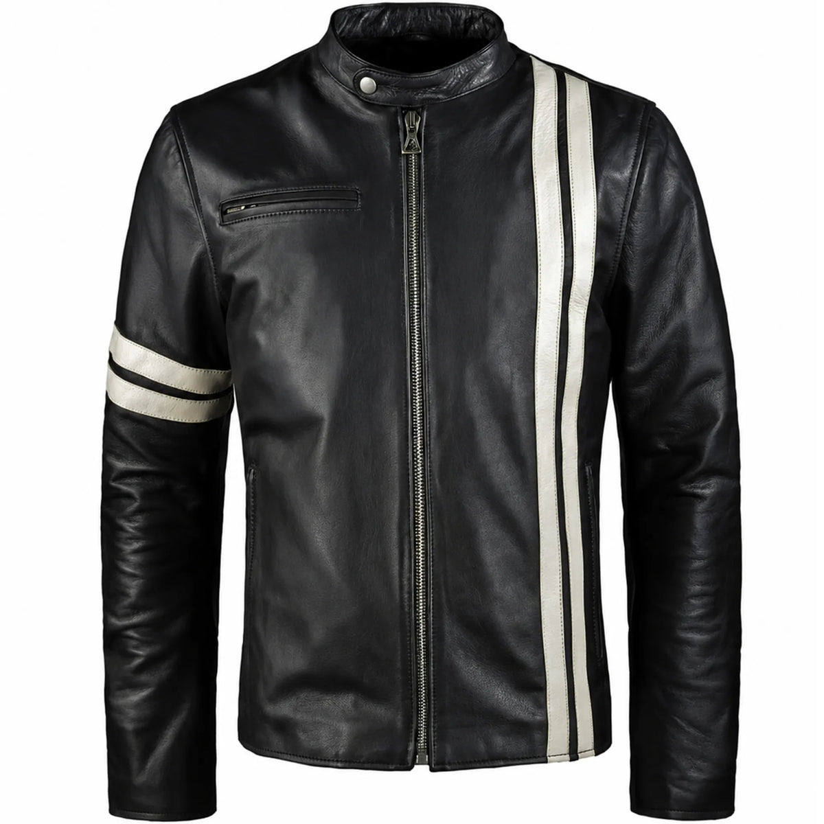 Men's calf leather aviator jacket with white stripes – RXD Leather