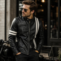 Men's black leather aviator jacket with padding – RXD Leather
