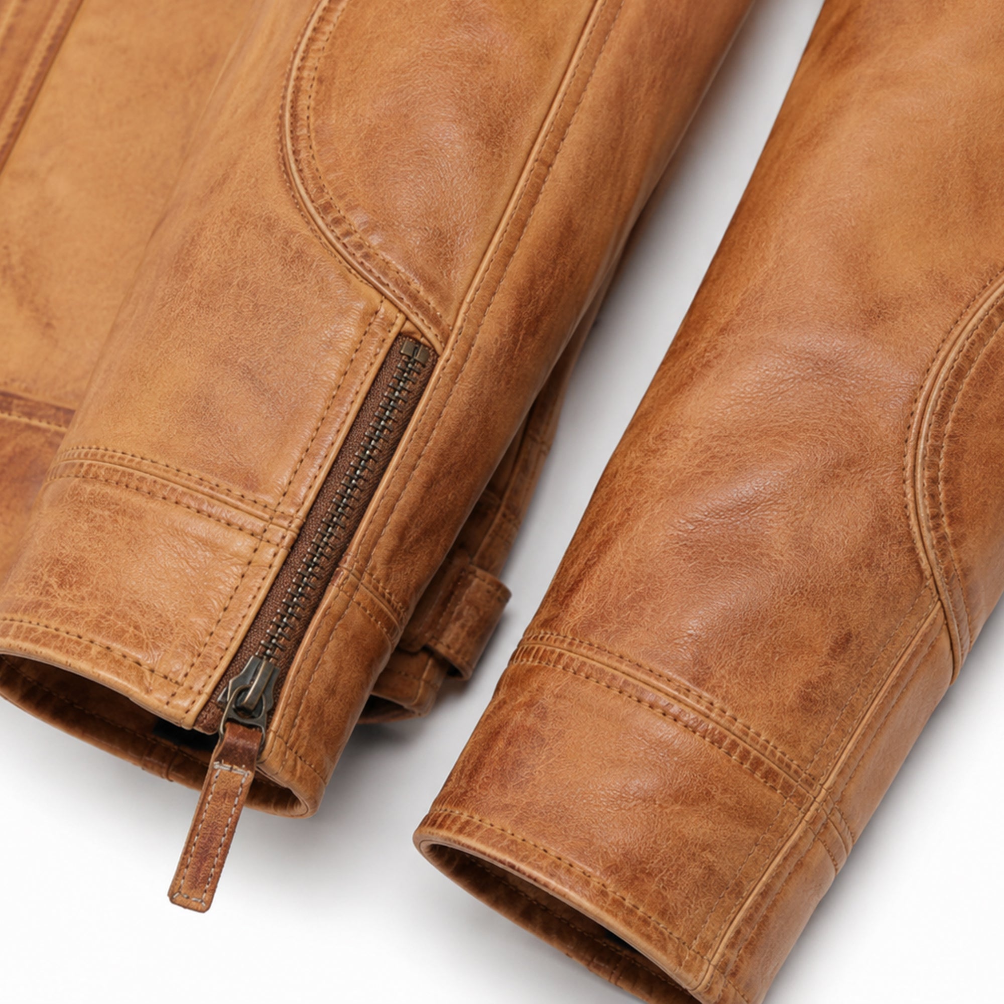 Men's camel quilted leather aviator jacket detail – RXD Leather