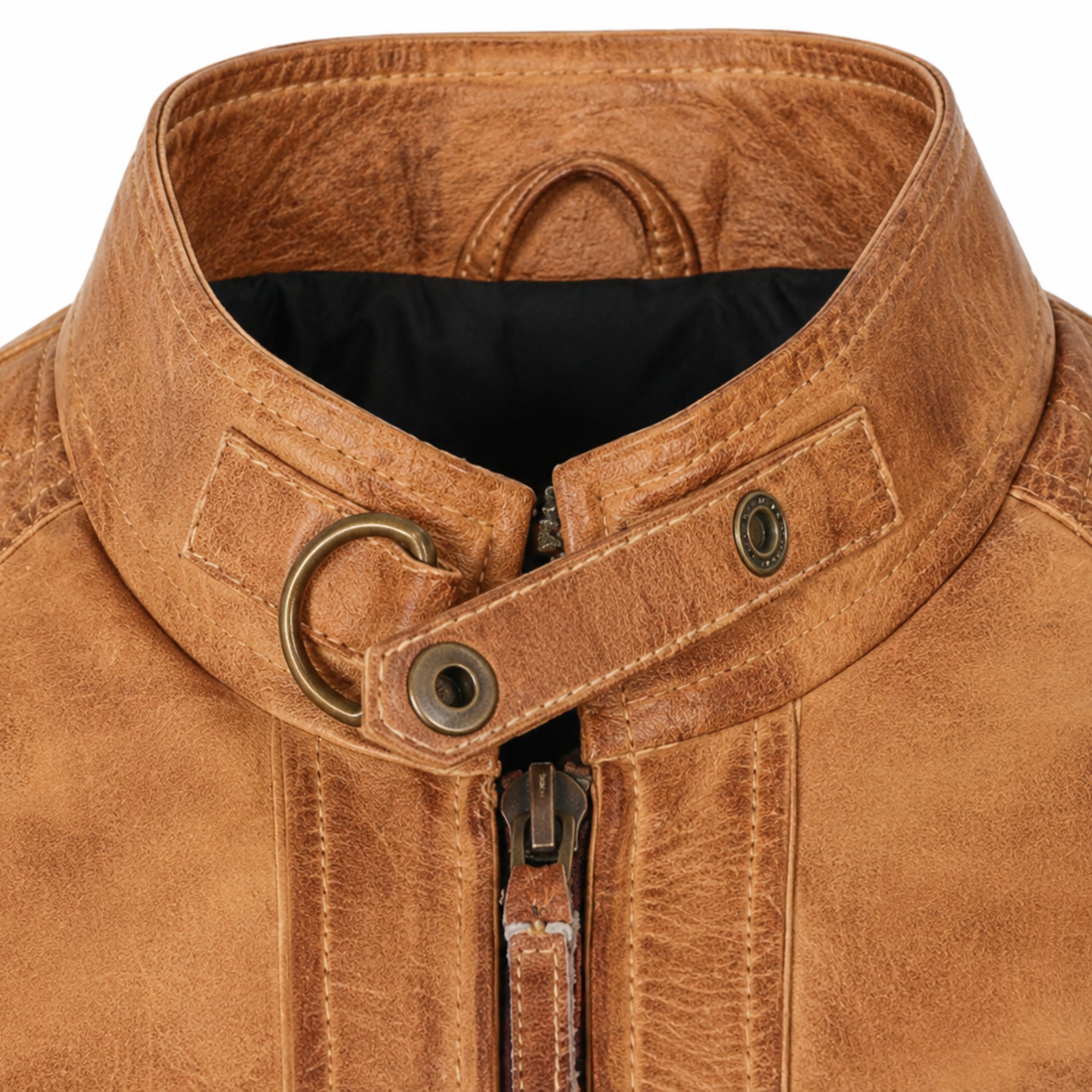 Men's camel leather jacket with zipper pockets – RXD Leather
