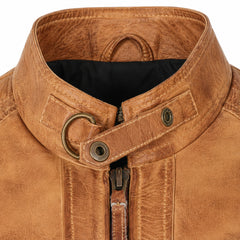Men's camel leather jacket with zipper pockets – RXD Leather