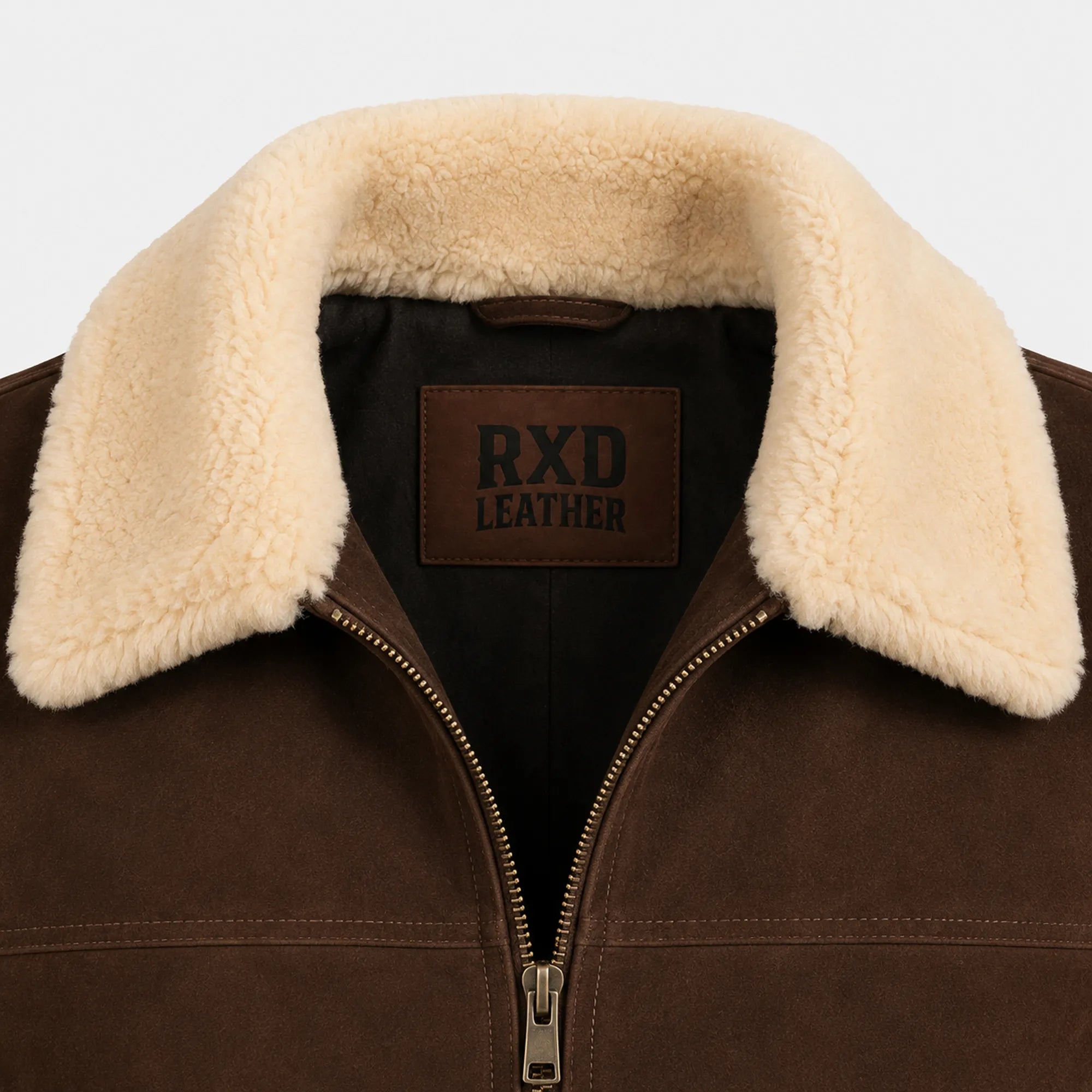 Men's Coffee Brown Suede Leather Shearling Collar Jacket Winter Jacket - RXD Leather 00504