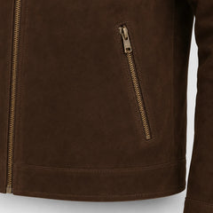 Men's Coffee Brown Suede Leather Shearling Collar Jacket Winter Jacket - RXD Leather 00504