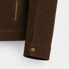 Men's Coffee Brown Suede Leather Shearling Collar Jacket Winter Jacket - RXD Leather 00504
