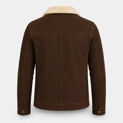 Men's Coffee Brown Suede Leather Shearling Collar Jacket Winter Jacket - RXD Leather 00504