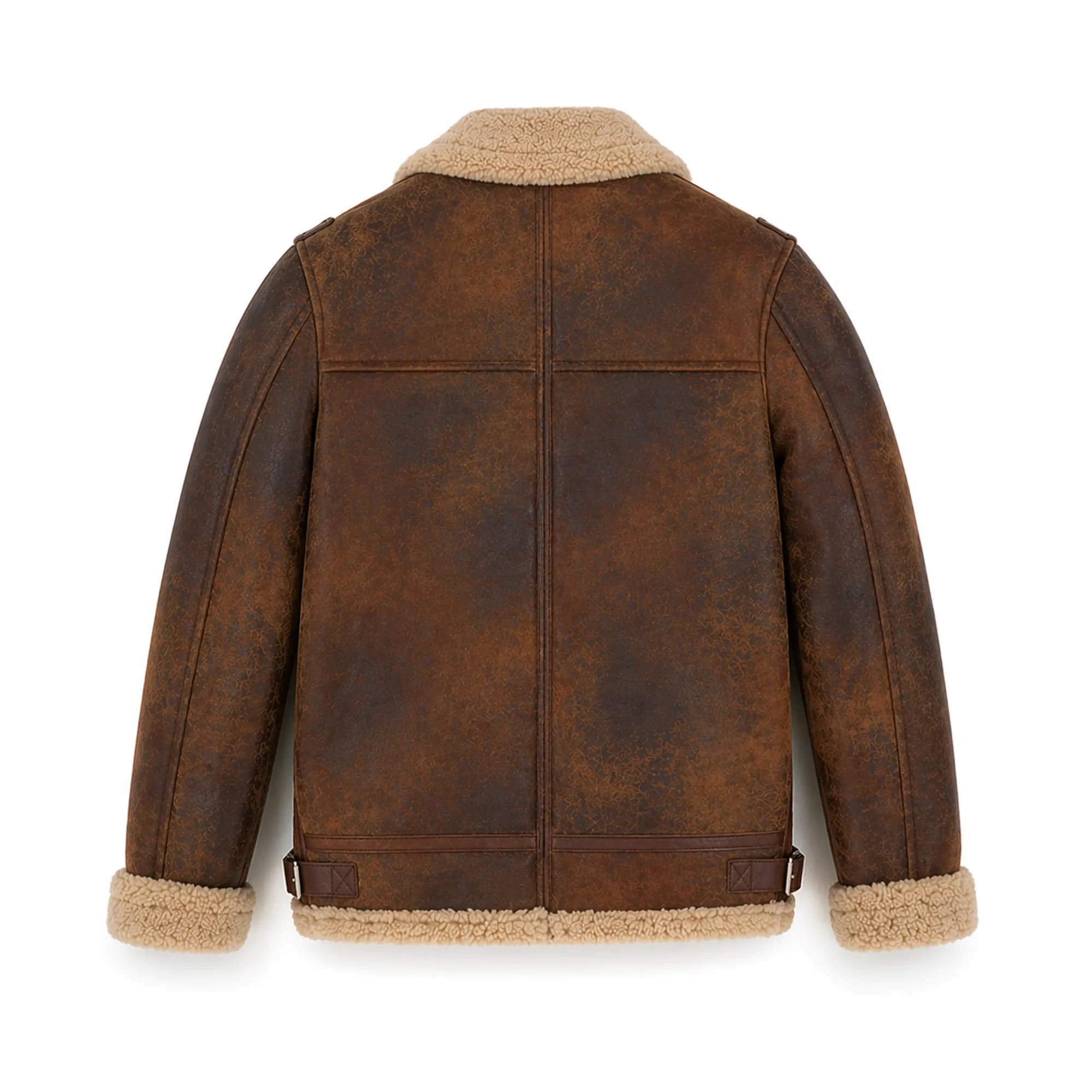 Men's Cowhide Brown Distressed Shearling Leather Jacket Winter Coat-RXD Leather 00120