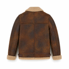 Men's Cowhide Brown Distressed Shearling Leather Jacket Winter Coat-RXD Leather 00120