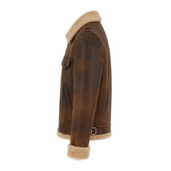 Men's Cowhide Brown Distressed Shearling Leather Jacket Winter Coat-RXD Leather 00120