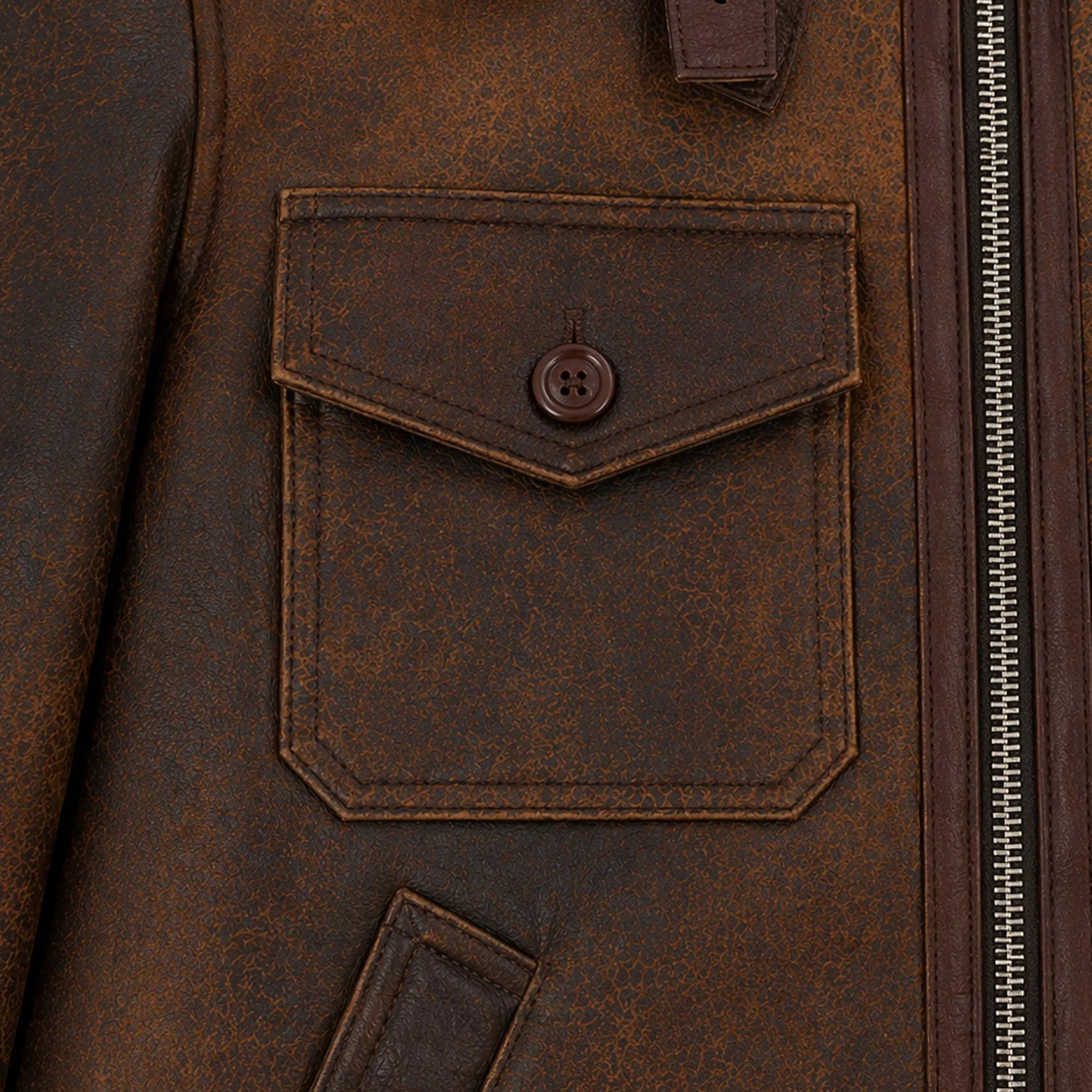 Men's Cowhide Brown Distressed Shearling Leather Jacket Winter Coat-RXD Leather 00120