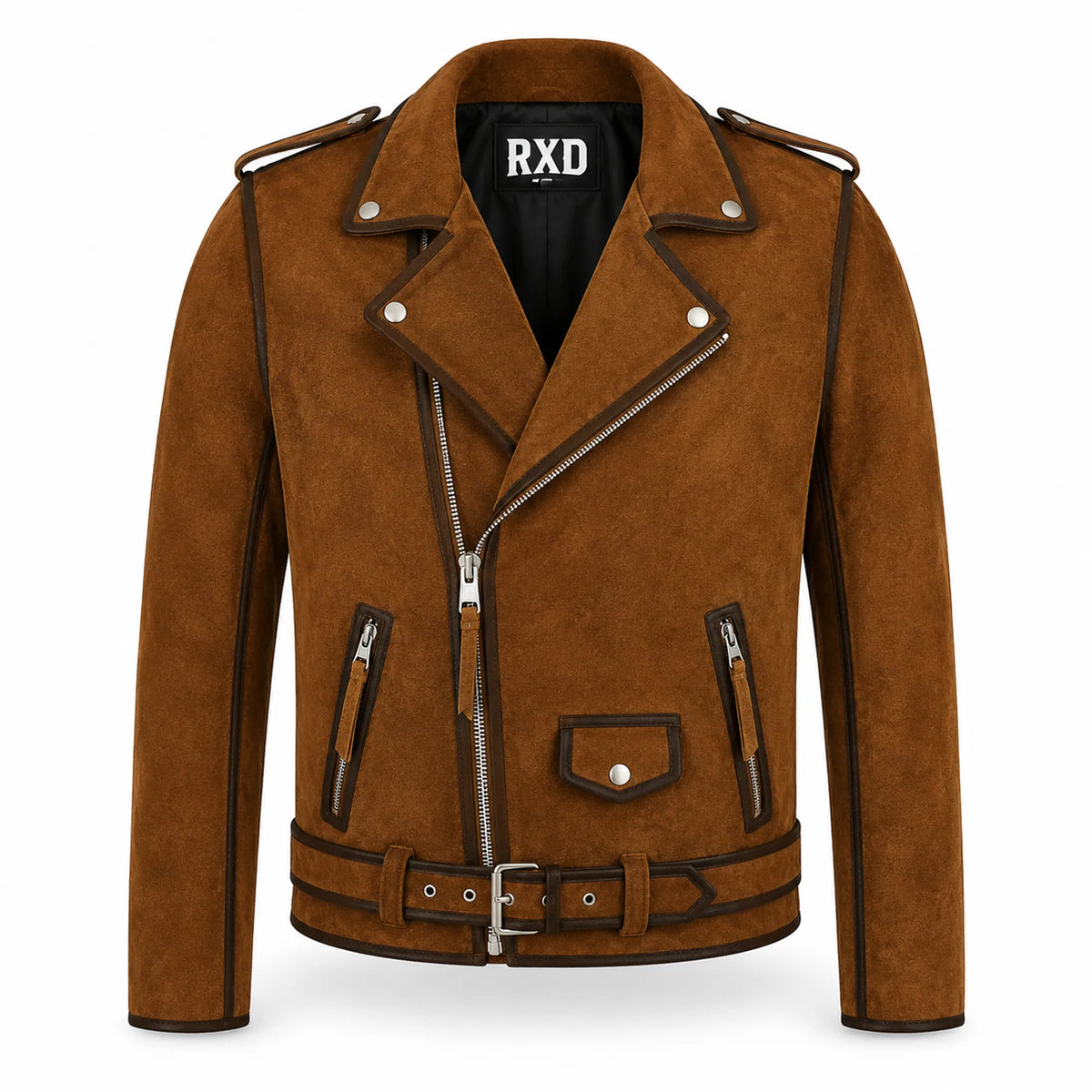 Men's Dark Calf Suede Leather Biker Jacket Asymmetrical Zip - RXD Leather 00524