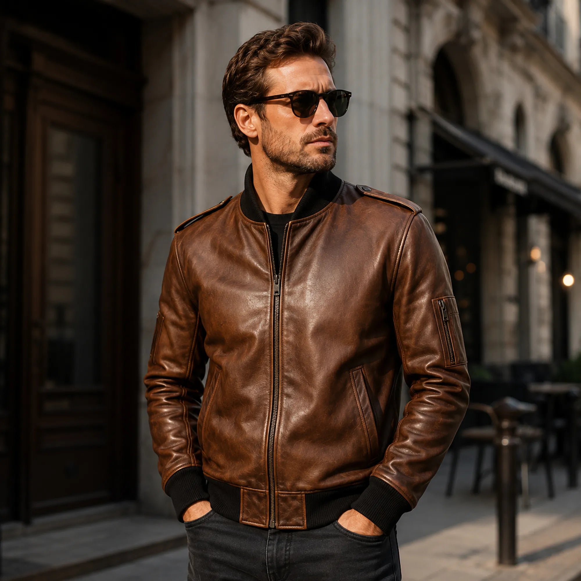 Men's brown vintage leather bomber jacket – RXD Leather