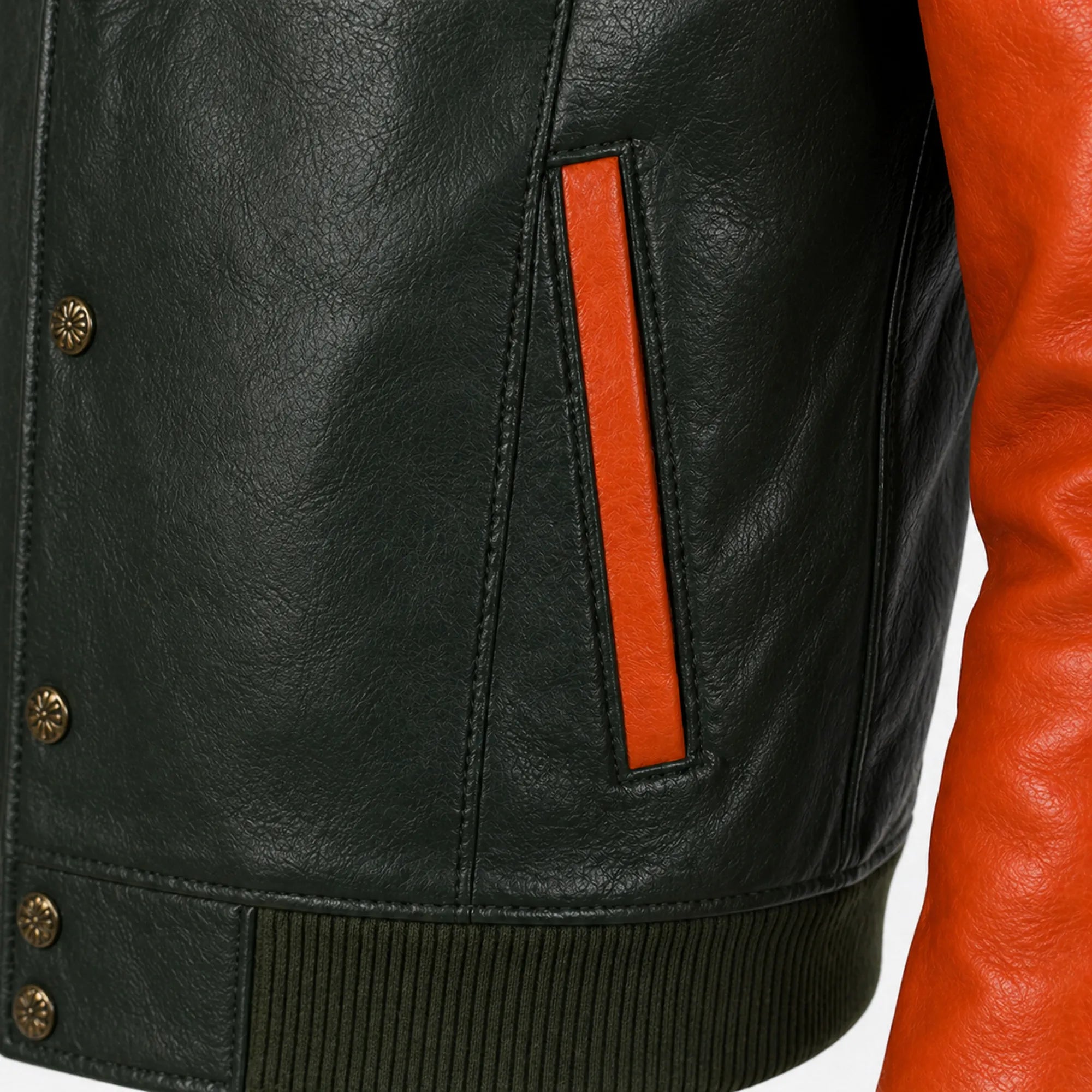 Men's green orange varsity jacket back – RXD Leather