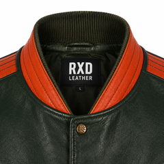 Men's green orange varsity bomber jacket styled – RXD Leather