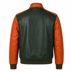 Men's green orange leather college jacket – RXD Leather