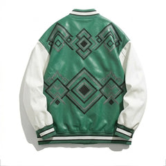 Men's green PU leather varsity jacket with ribbed cuffs – RXD Leather