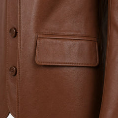 Men's cognac brown lambskin leather blazer detail – RXD Leather