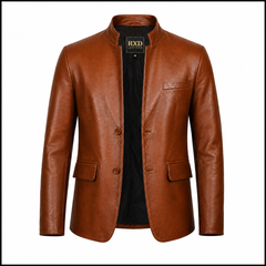 Men's cognac brown lambskin leather blazer – RXD Leather