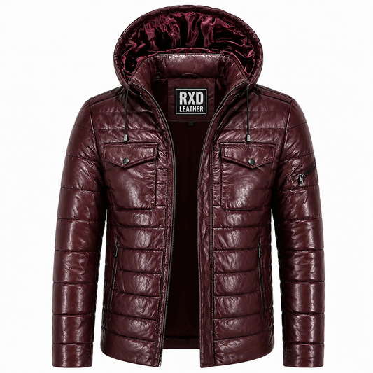 Men's lambskin leather puffer jacket with detachable hood – RXD Leather 1254
