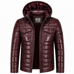 Men's lambskin leather puffer jacket with detachable hood – RXD Leather