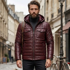 Men's black lambskin puffer jacket with hood – RXD Leather
