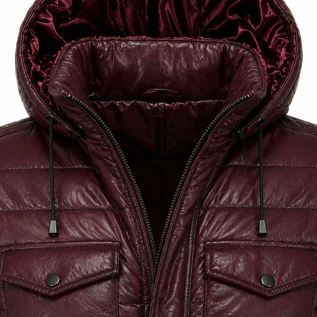 Men's lambskin leather puffer jacket detail – RXD Leather