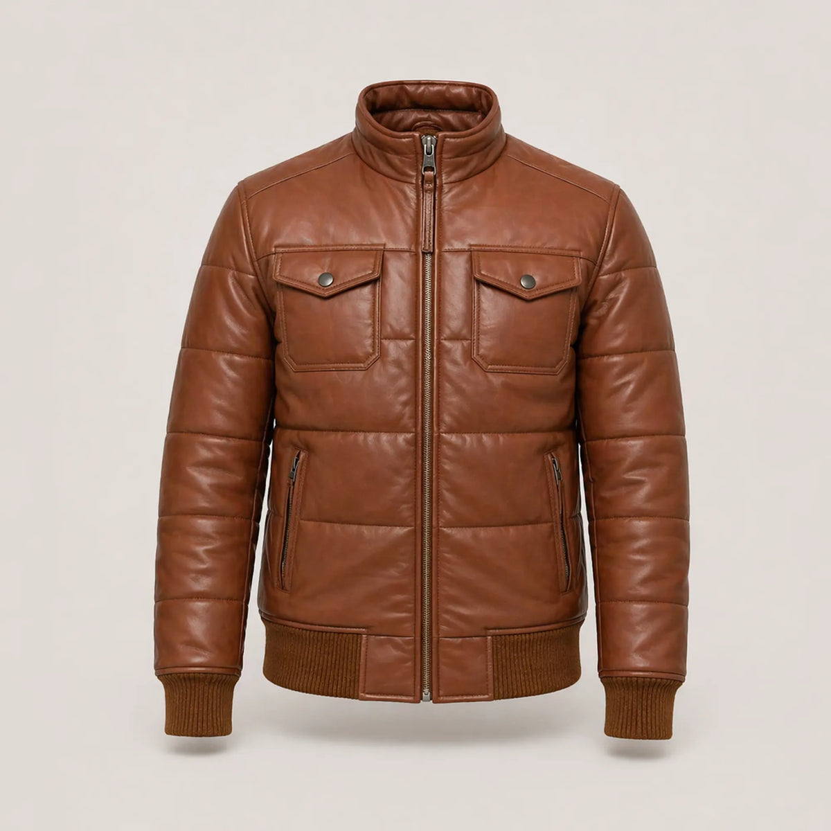 Men's brown leather puffer bomber jacket – RXD Leather